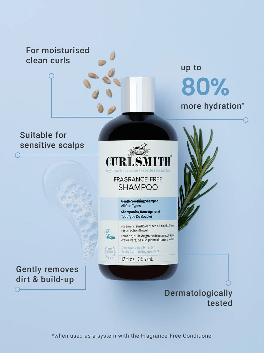 Švelnus, be pridėtinių kvapiklių šampūnas visų tipų garbanoms Fragrance-Free Shampoo